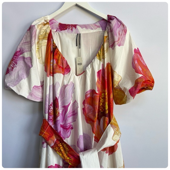 NWT Anthropologie Short-Sleeve Floral Pink Pattern Midi Tent Dress XL - Picture 5 of 11